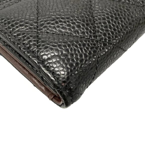 Auth CHANEL Matelasse/Classic Small Flap Wallet A82288 Black Grained Calfskin - Picture 7 of 11